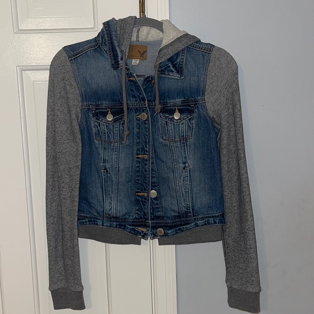 American Eagle Outfitters jean jacket with a hood